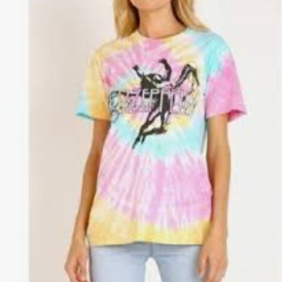 Daydreamer Tops - Daydreamer | Rainbow Tie-Dye Short Sleeve Tee with Led Zeppelin Graphic